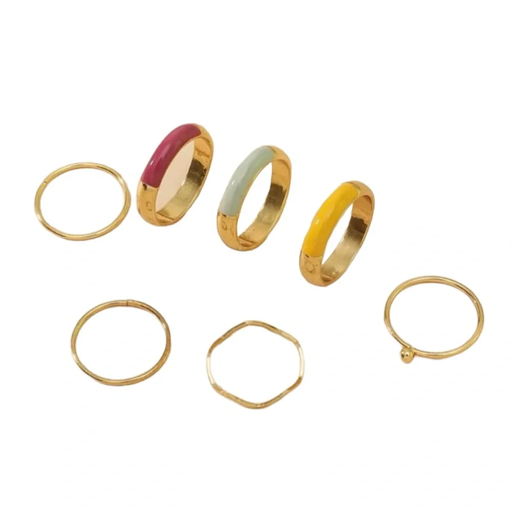 7 Piece Gold Retro Colored Ring Set